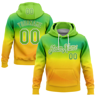 Custom Stitched Green Aurora Green Yellow-White 3D Pattern Design Brazil Inspired Gradien Line Sportswear Pullover Sweatshirt Hoodie