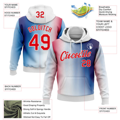 Custom Stitched White Fire Red-Blue 3D Pattern Design American Inspired Gradien Geometric Honeycomb Shape Sportswear Pullover Sweatshirt Hoodie