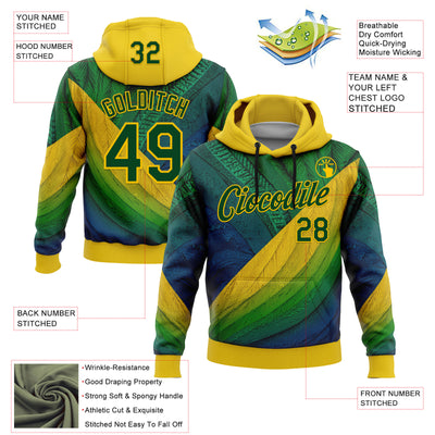 Custom Stitched Yellow Green 3D Pattern Design Brazil Inspired Tribal Sportswear Pullover Sweatshirt Hoodie