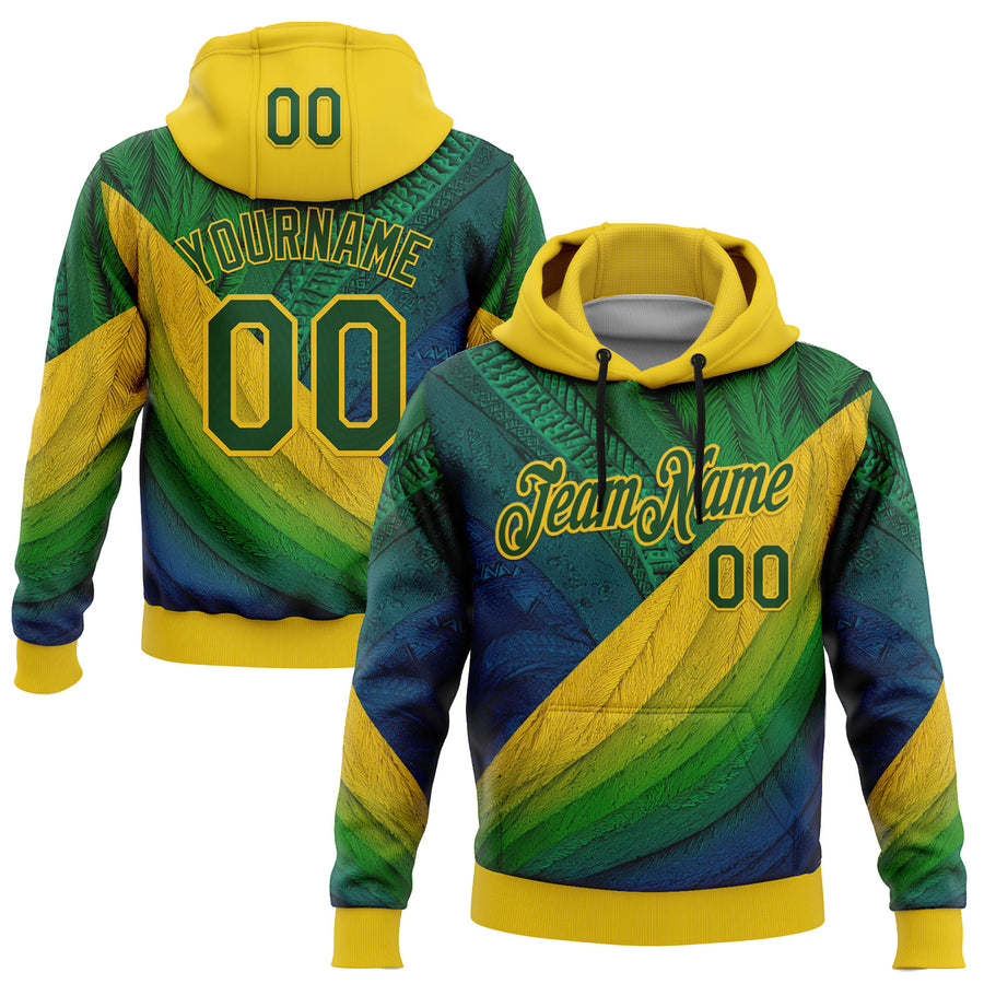 Custom Stitched Yellow Green 3D Pattern Design Brazil Inspired Tribal Sportswear Pullover Sweatshirt Hoodie