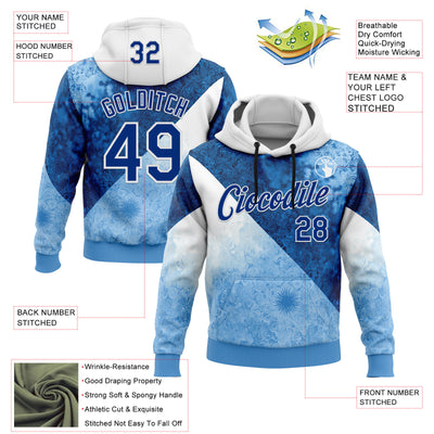 Custom Stitched Blue Royal-White 3D Pattern Design Argentine Inspired Geometric Floral Watercolor Sportswear Pullover Sweatshirt Hoodie
