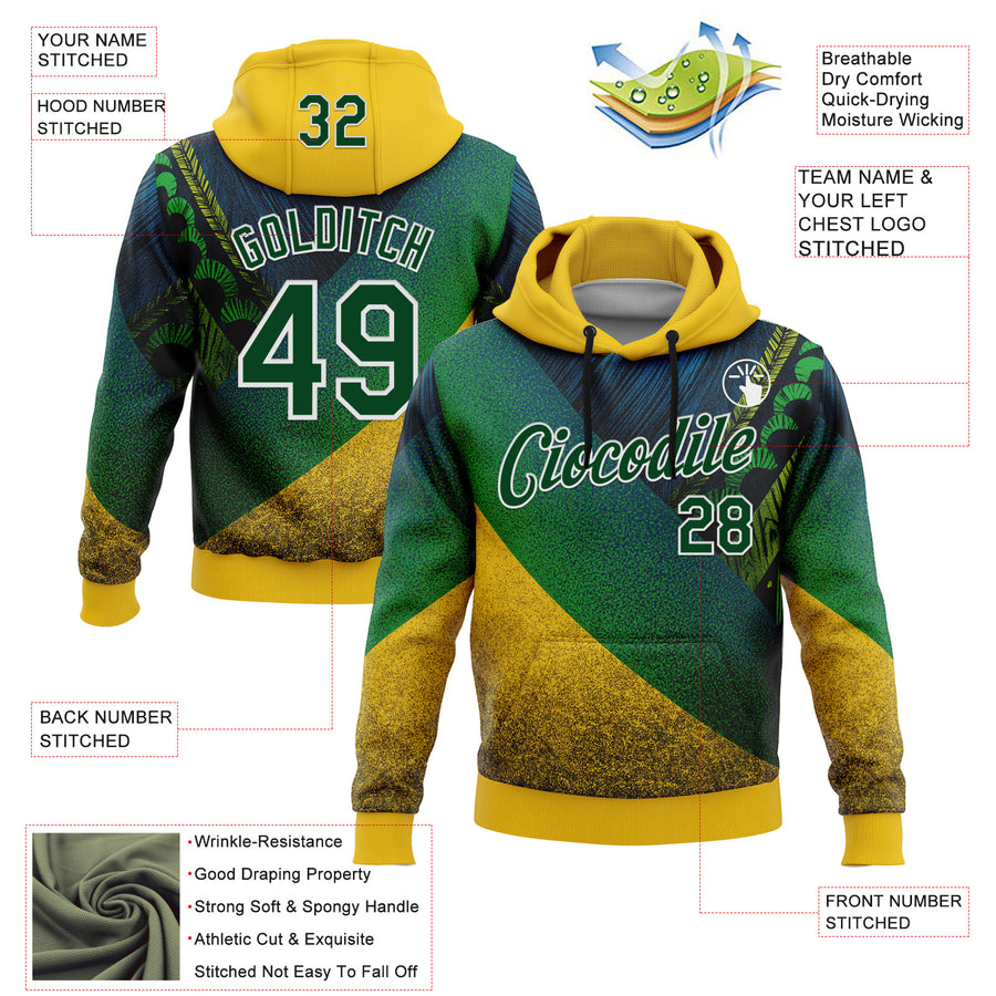 Custom Stitched Yellow Green-White 3D Pattern Design Brazil Inspired Tribal Sportswear Pullover Sweatshirt Hoodie