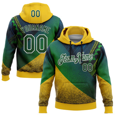 Custom Stitched Yellow Green-White 3D Pattern Design Brazil Inspired Tribal Sportswear Pullover Sweatshirt Hoodie
