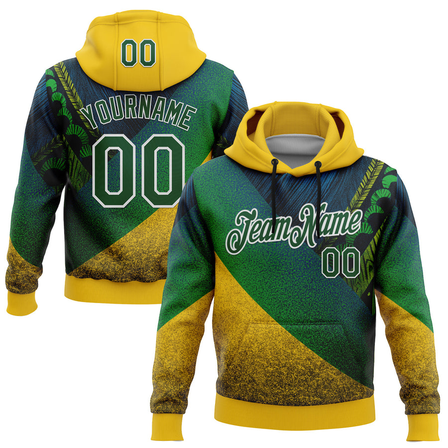 Custom Stitched Yellow Green-White 3D Pattern Design Brazil Inspired Tribal Sportswear Pullover Sweatshirt Hoodie