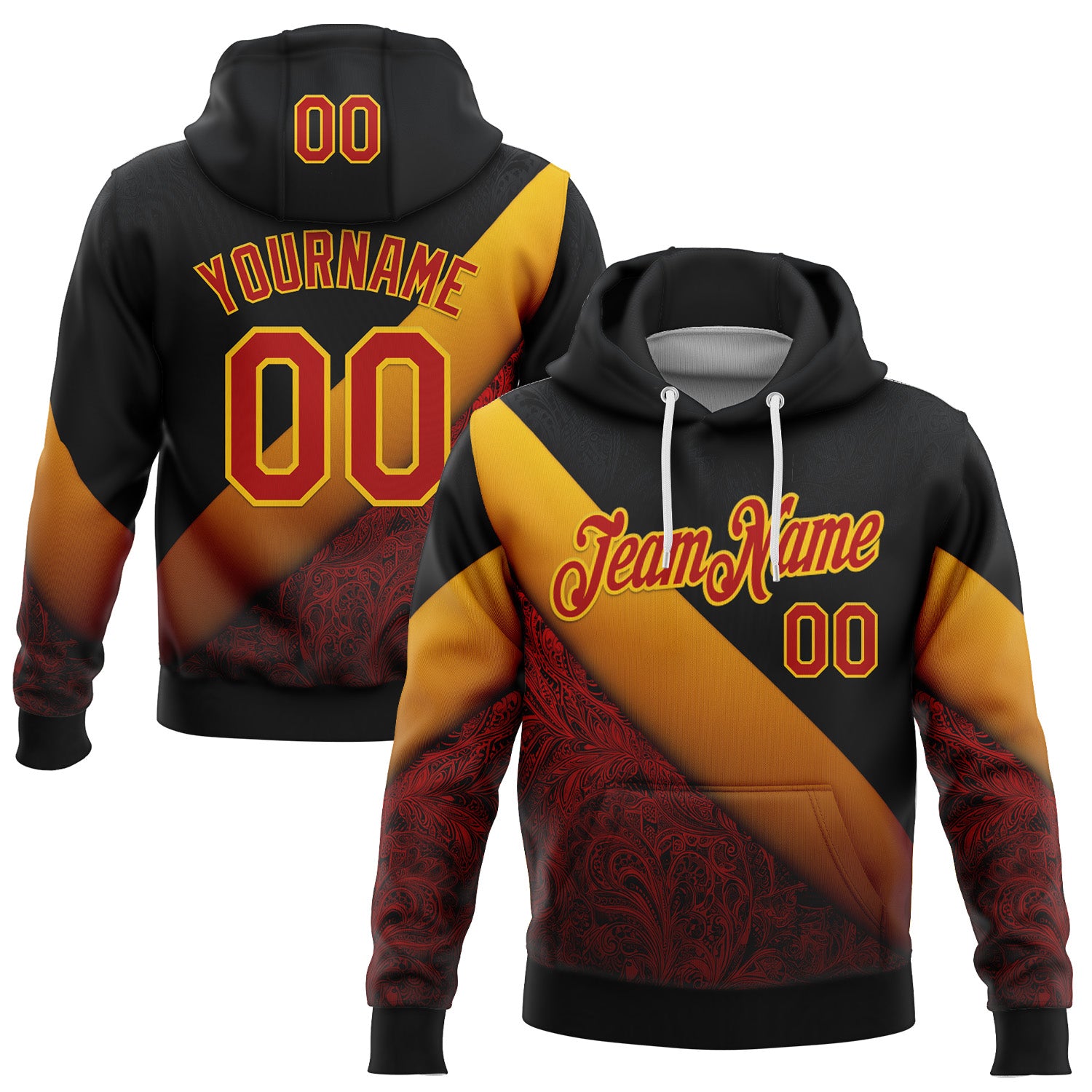 Custom Stitched Black Red-Yellow 3D Pattern Design Germany Inspired Geometric Tribal Sportswear Pullover Sweatshirt Hoodie