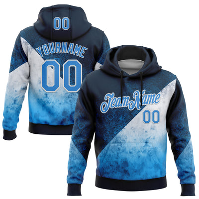 Custom Stitched Blue Powder Blue-White 3D Pattern Design Argentine Inspired Geometric Tribal Watercolor Sportswear Pullover Sweatshirt Hoodie