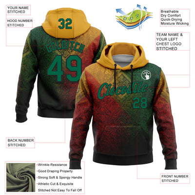Custom Stitched Yellow Kelly Green Red-Black 3D Pattern Design Brazil Mexico Inspired Geometric Tribal Sportswear Pullover Sweatshirt Hoodie