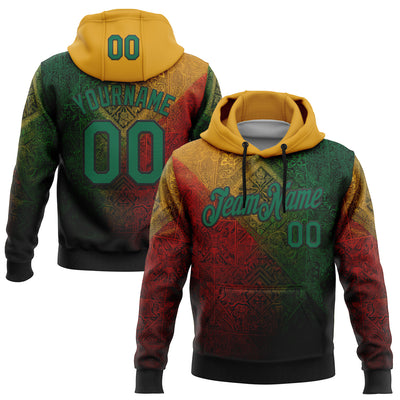 Custom Stitched Yellow Kelly Green Red-Black 3D Pattern Design Brazil Mexico Inspired Geometric Tribal Sportswear Pullover Sweatshirt Hoodie