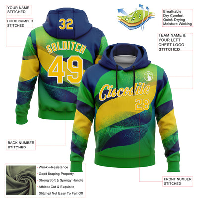 Custom Stitched Green Yellow Blue-White 3D Pattern Design Brazil Inspired Geometric Shape Sportswear Pullover Sweatshirt Hoodie