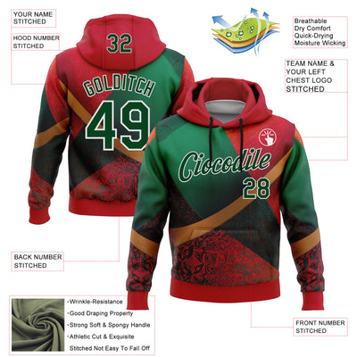 Custom Stitched Red Green-White 3D Pattern Design Mexico Geometric Tribal Sportswear Pullover Sweatshirt Hoodie