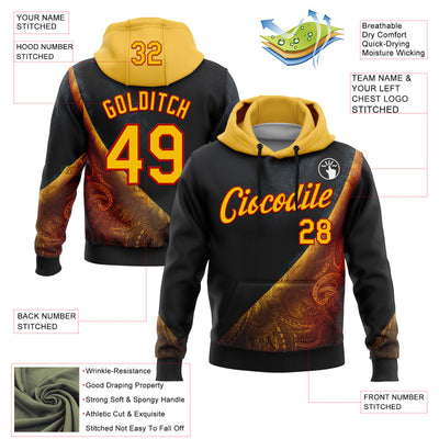 Custom Stitched Black Yellow-Red 3D Pattern Design Germany Inspired Tribal Sportswear Pullover Sweatshirt Hoodie