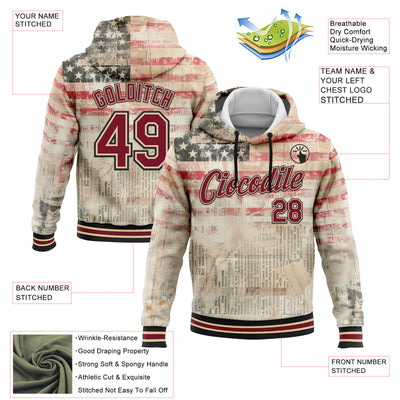 Custom Stitched City Cream Crimson-Black 3D American Flag Retro Distressed Grunge Sports Pullover Sweatshirt Hoodie