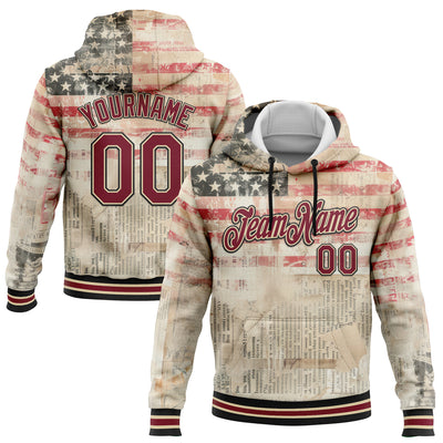 Custom Stitched City Cream Crimson-Black 3D American Flag Retro Distressed Grunge Sports Pullover Sweatshirt Hoodie