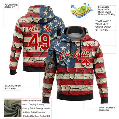 Custom Stitched Red City Cream 3D American Flag Retro Distressed Grunge Sports Pullover Sweatshirt Hoodie