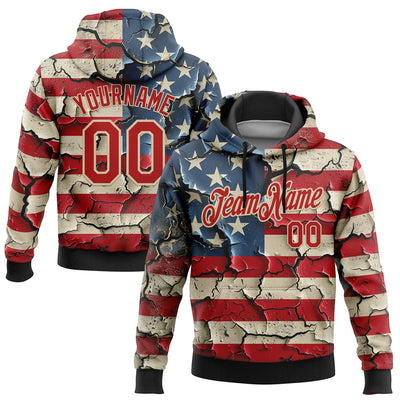 Custom Stitched Red City Cream 3D American Flag Retro Distressed Grunge Sports Pullover Sweatshirt Hoodie
