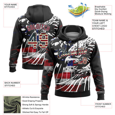 Custom Stitched Black Vintage USA Flag Crimson-White 3D American Flag Retro Distressed Eagle Grunge Sports Pullover Sweatshirt Hoodie