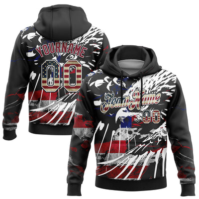 Custom Stitched Black Vintage USA Flag Crimson-White 3D American Flag Retro Distressed Eagle Grunge Sports Pullover Sweatshirt Hoodie