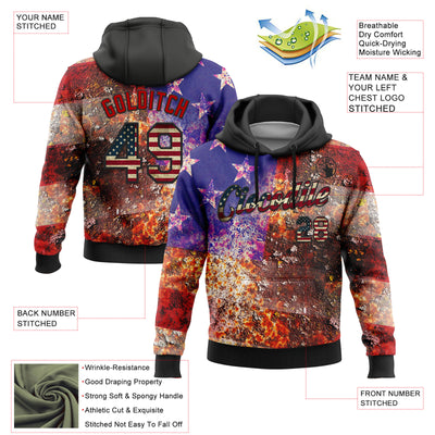 Custom Stitched Black Vintage USA Flag-Red 3D American Flag Retro Distressed Rusty Grunge Sports Pullover Sweatshirt Hoodie