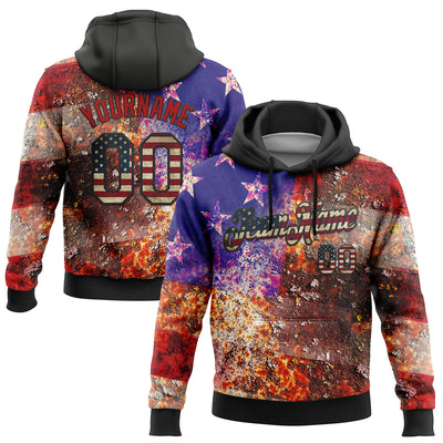 Custom Stitched Black Vintage USA Flag-Red 3D American Flag Retro Distressed Rusty Grunge Sports Pullover Sweatshirt Hoodie