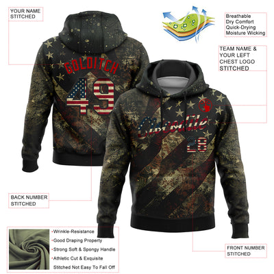 Custom Stitched Black Vintage USA Flag-Red 3D American Flag Retro Distressed Grunge Sports Pullover Sweatshirt Hoodie