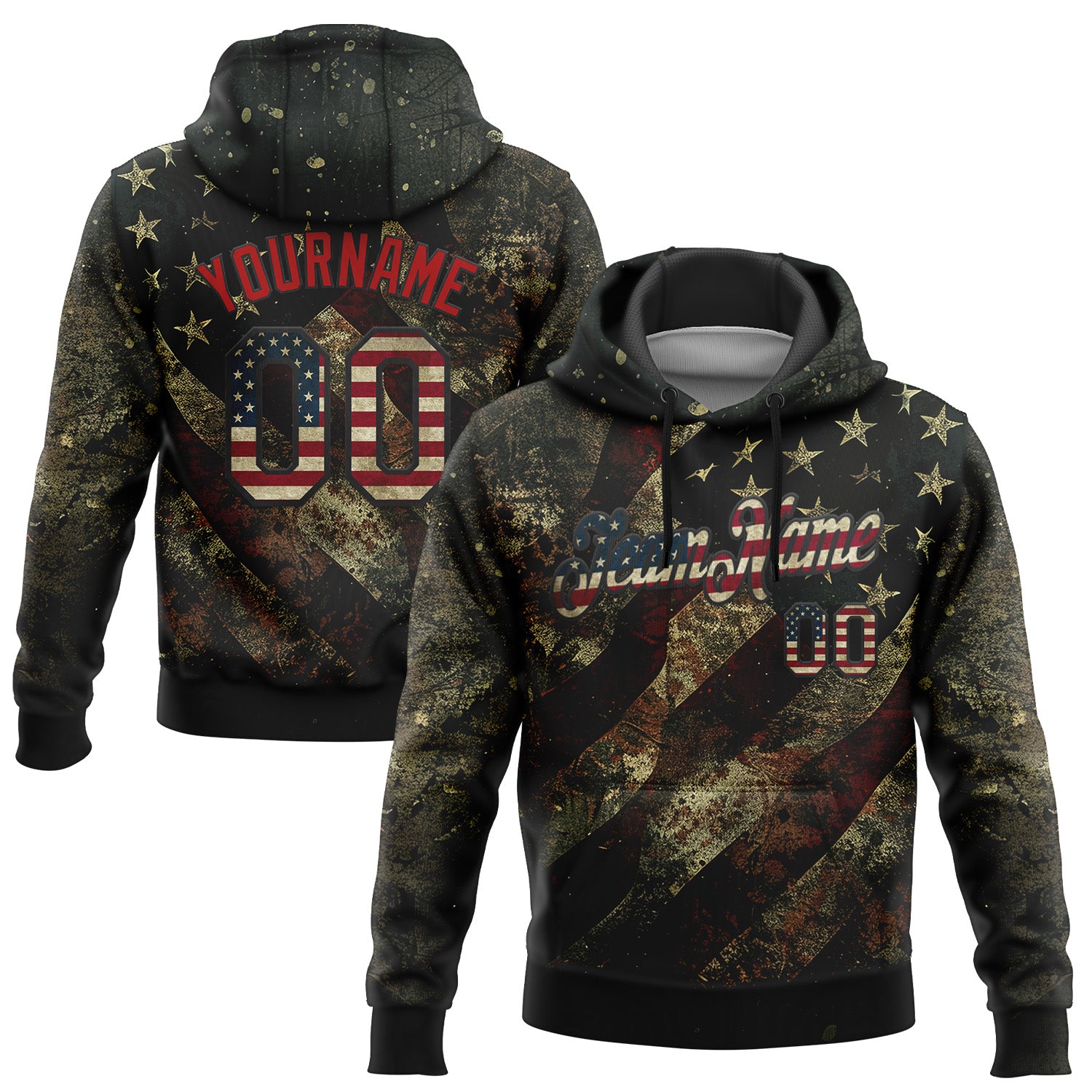 Custom Stitched Black Vintage USA Flag-Red 3D American Flag Retro Distressed Grunge Sports Pullover Sweatshirt Hoodie