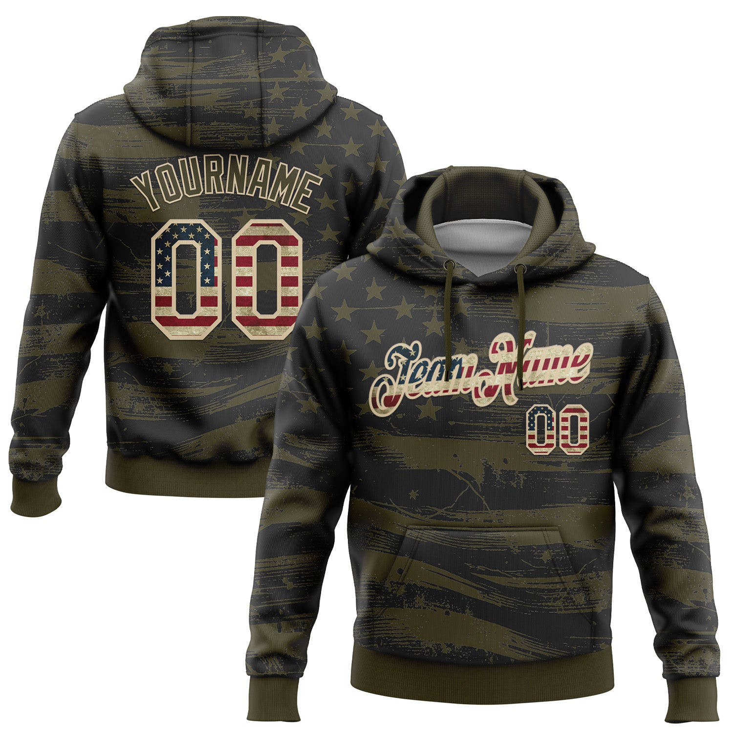 Custom Stitched Olive Vintage USA Flag-City Cream 3D American Flag Retro Distressed Grunge Salute To Service Sports Pullover Sweatshirt Hoodie