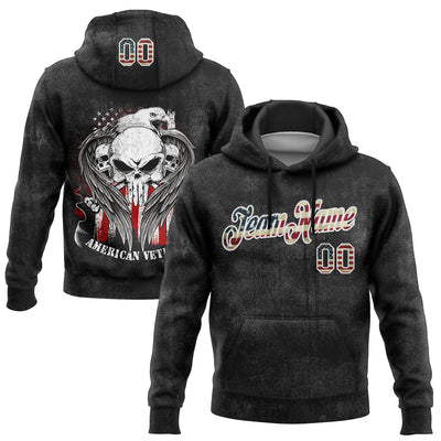 Custom Stitched Black Vintage USA Flag-White 3D American Flag Retro Distressed Veteran Skull Grunge Sports Pullover Sweatshirt Hoodie