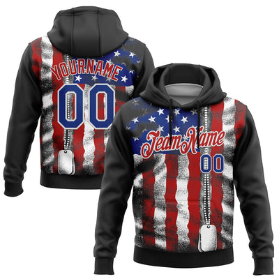 Custom Stitched Black Royal Red-White 3D American Flag Retro Distressed Zip Grunge Sports Pullover Sweatshirt Hoodie