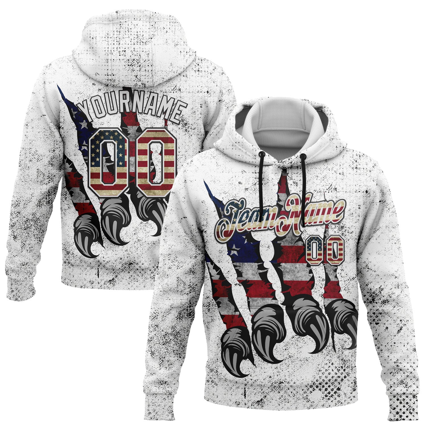 Custom Stitched White Vintage USA Flag-Black 3D American Flag Retro Distressed Grunge Sports Pullover Sweatshirt Hoodie