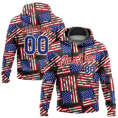 Custom Stitched Black Royal Red-White 3D American Flag Retro Distressed Grunge Sports Pullover Sweatshirt Hoodie