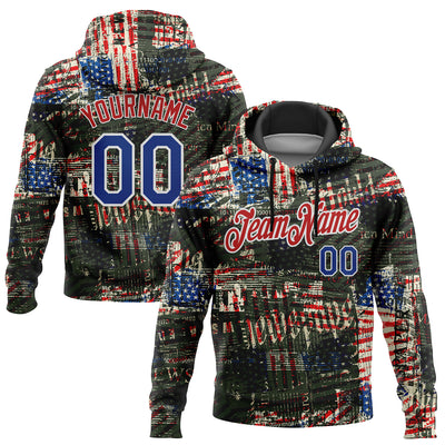 Custom Stitched Black Royal Red-White 3D American Flag Retro Distressed Grunge Sports Pullover Sweatshirt Hoodie