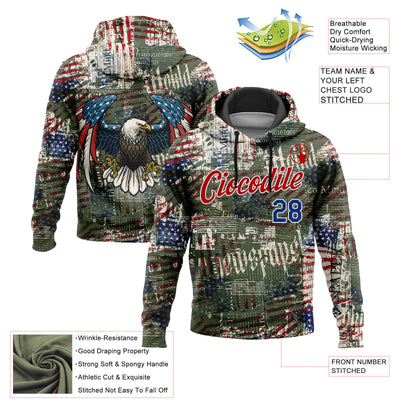 Custom Stitched Black Royal Red-White 3D American Flag Retro Distressed Grunge Sports Pullover Sweatshirt Hoodie