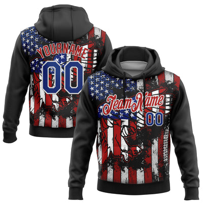 Custom Stitched Black Royal Red-White 3D American Flag Retro Distressed Eagle Grunge Sports Pullover Sweatshirt Hoodie