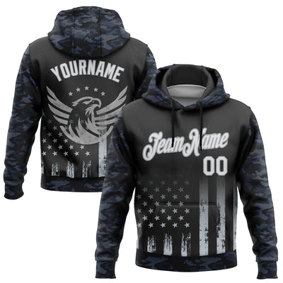 Custom Stitched Black White Camo-Gray 3D American Flag Retro Distressed Eagle Grunge Sports Pullover Sweatshirt Hoodie