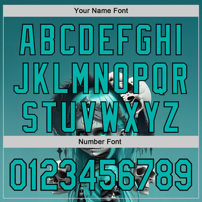 Custom Blue Aqua-Black 3D Halloween Spooky Skull Authentic Baseball Jersey