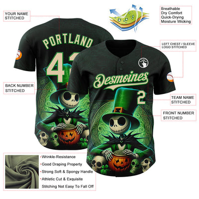 Custom Black City Cream-Grass Green 3D Halloween Spooky Pumpkin Authentic Baseball Jersey