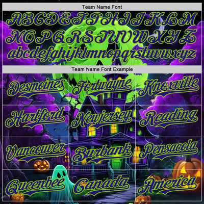 Custom Black Dark Purple-Neon Green 3D Halloween Spooky Pumpkin Bat Authentic Baseball Jersey