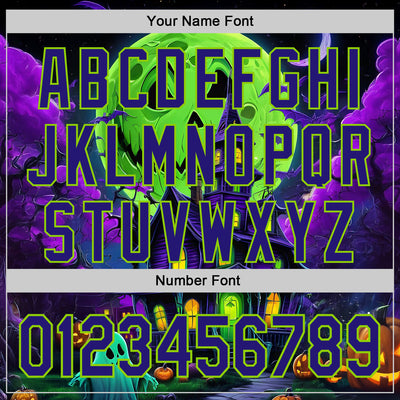 Custom Black Dark Purple-Neon Green 3D Halloween Spooky Pumpkin Bat Authentic Baseball Jersey