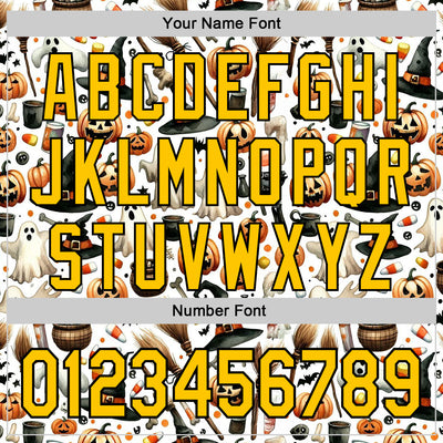 Custom White Yellow-Black 3D Halloween Spooky Pumpkin Authentic Baseball Jersey