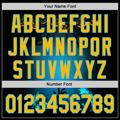 Custom Black Gold-Sky Blue 3D Halloween Spooky Pumpkin Zombies Authentic Baseball Jersey