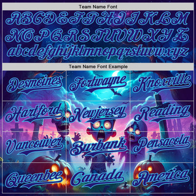 Custom Blue Dark Purple Black-Sky Blue 3D Halloween Spooky Pumpkin Zombies Authentic Baseball Jersey