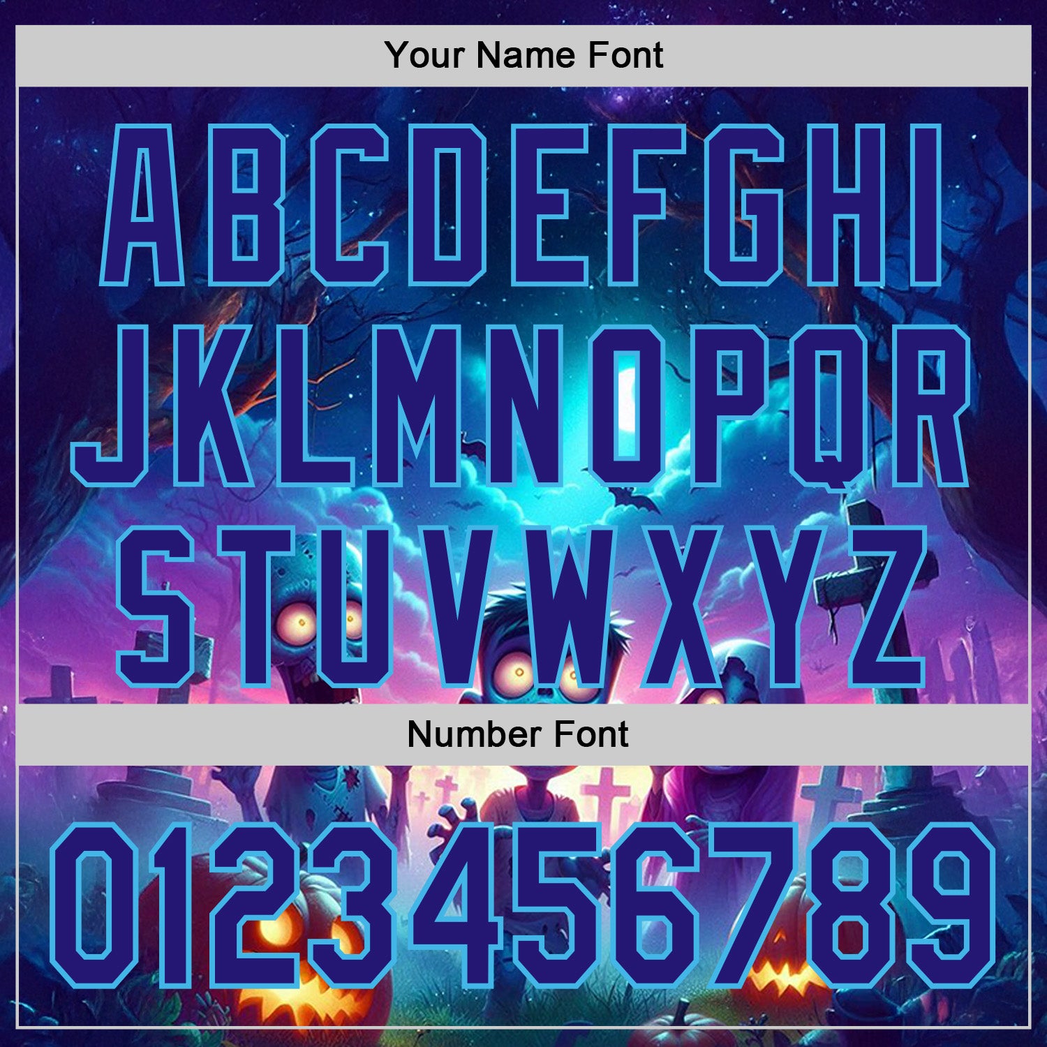 Custom Blue Dark Purple Black-Sky Blue 3D Halloween Spooky Pumpkin Zombies Authentic Baseball Jersey