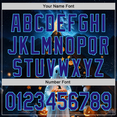 Custom Black Dark Purple-Sky Blue 3D Halloween Spooky Pumpkin Authentic Baseball Jersey