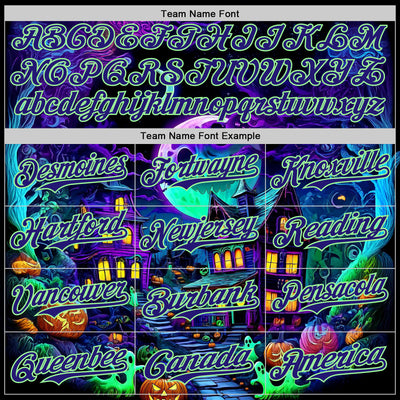 Custom Black Dark Purple-Pea Green 3D Halloween Spooky Pumpkin Authentic Baseball Jersey