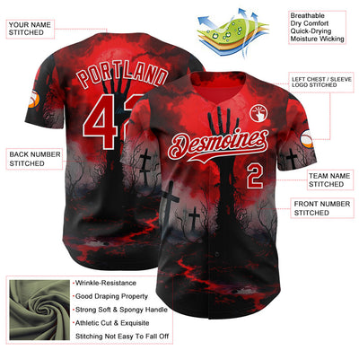 Custom Red Black-White 3D Halloween Spooky Horror Zombies Authentic Baseball Jersey