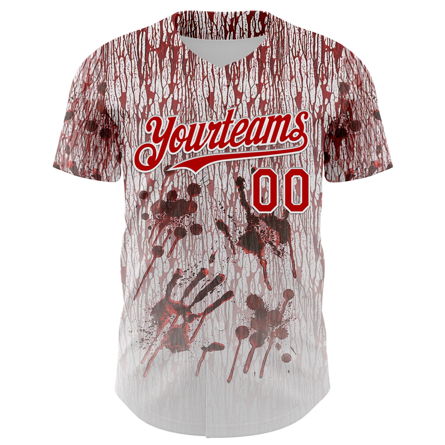 Custom White Red-Black 3D Halloween Creepy Blood Horror Authentic Baseball Jersey
