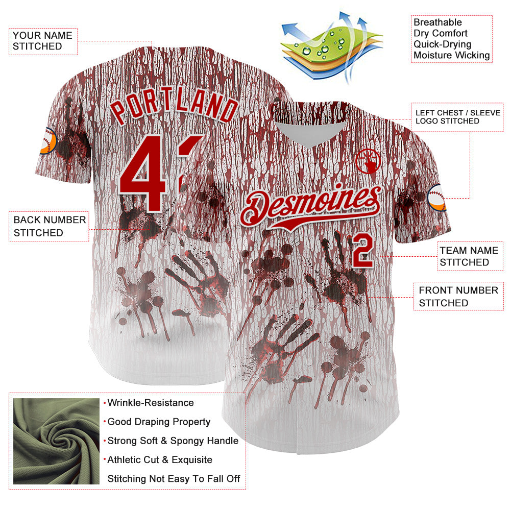 Custom White Red-Black 3D Halloween Creepy Blood Horror Authentic Baseball Jersey