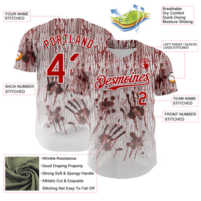 Custom White Red-Black 3D Halloween Creepy Blood Horror Authentic Baseball Jersey