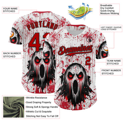 Custom White Red-Black 3D Halloween Creepy Blood Horror Authentic Baseball Jersey