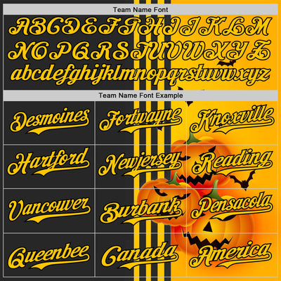 Custom Yellow Black 3D Halloween Spooky Pumpkin Stripe Authentic Baseball Jersey